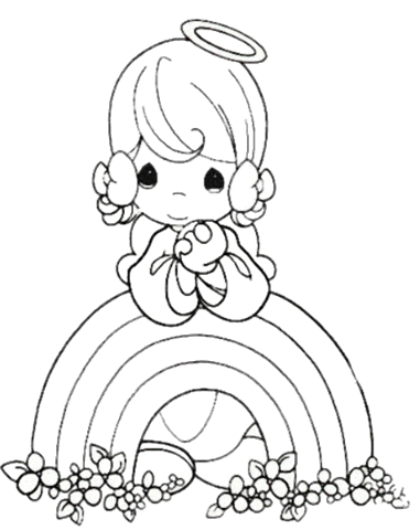 Rainbow And Angel Coloring Page